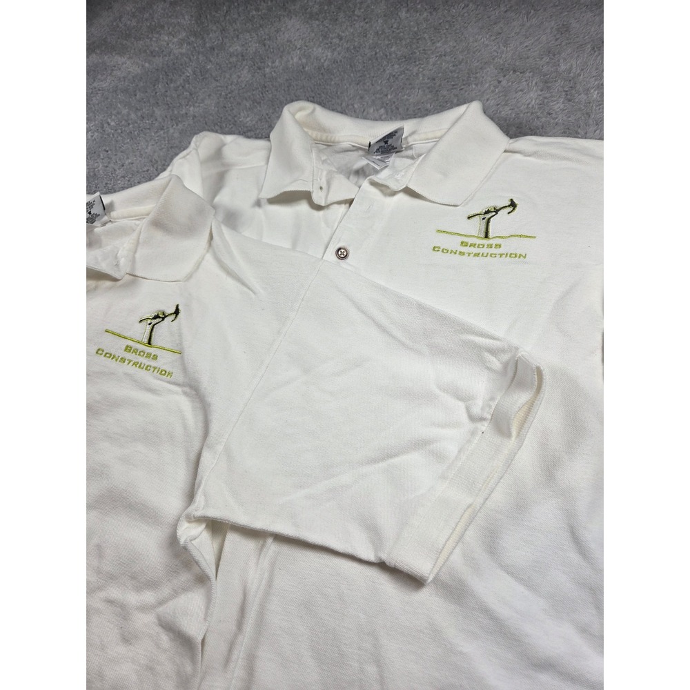 Lot of 2 Bross Construction White Pique Polo Shirts Mens XL Short Sleeve Logo